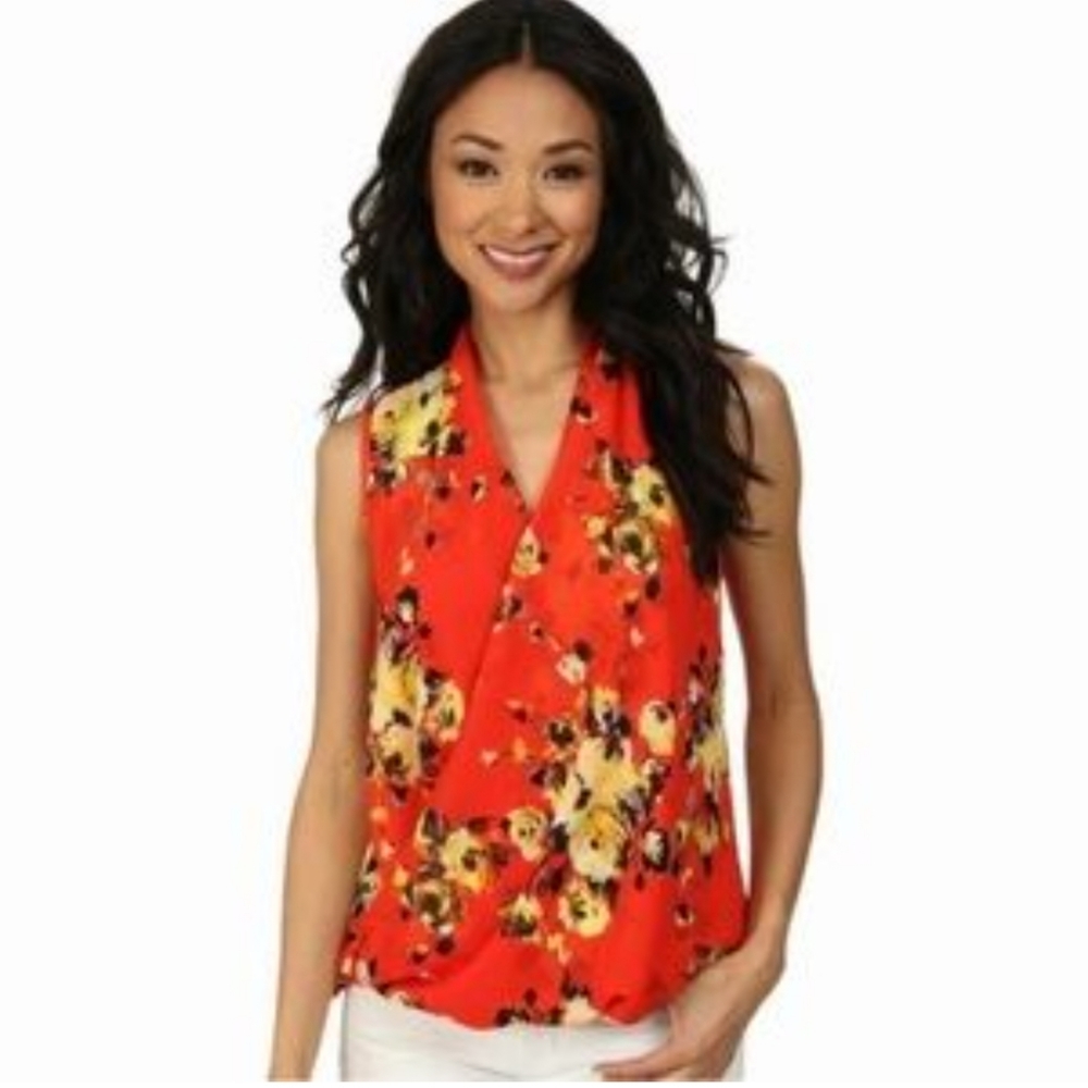 KUT from the Kloth Sleeveless Faux Floral Wrap Blouse Size Large